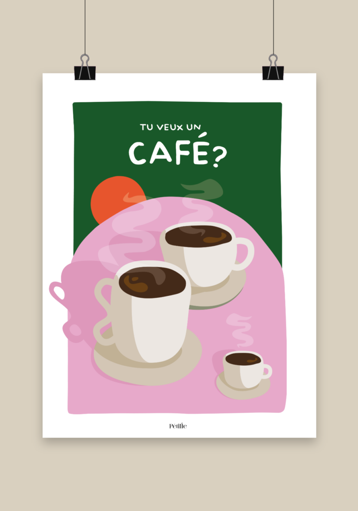 Affiche représentant des tasses de café au petit matin