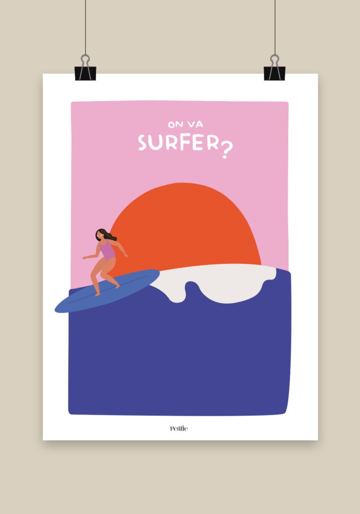 Affiche représentant une femme en train de surfer