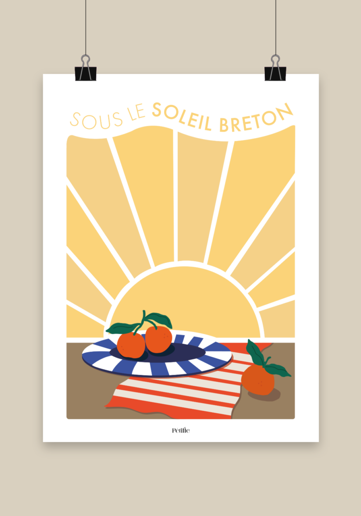 Affiche représentant un coucher de soleil devant un pique-nique